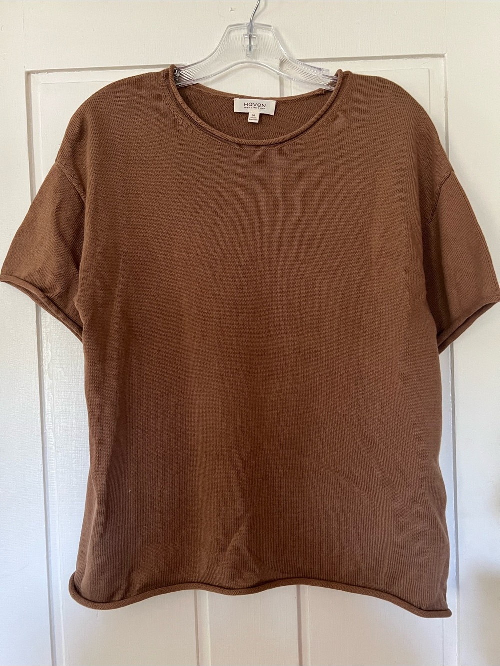Women's Short-Sleeve Crewneck Sweater in Chestnut Brown